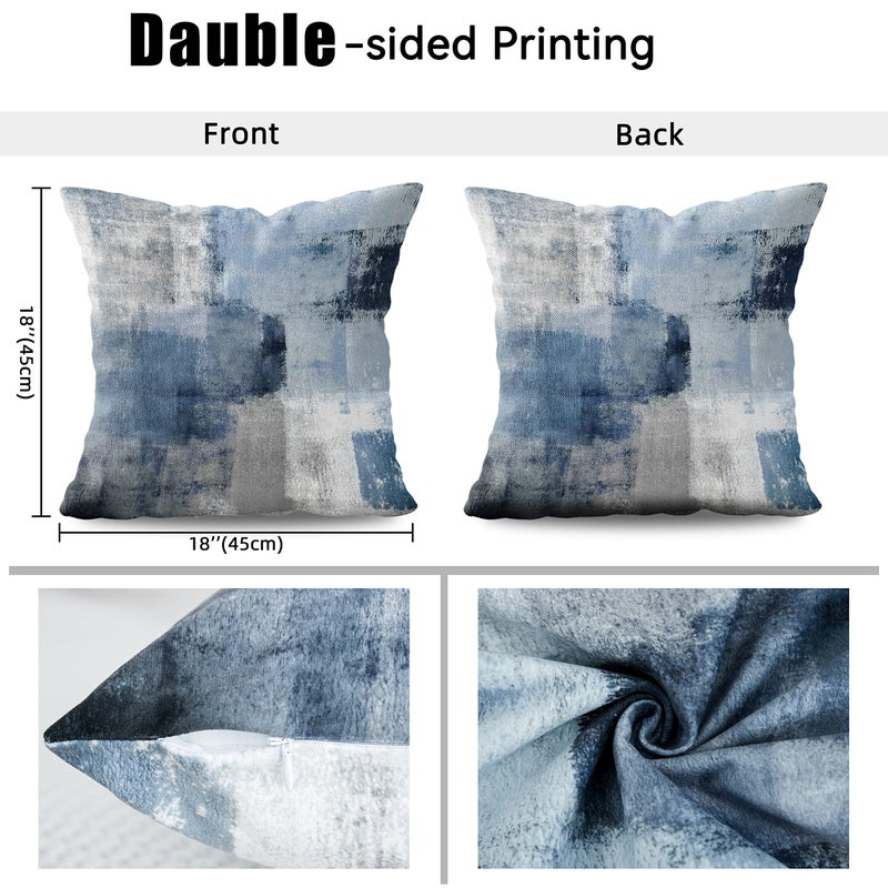 chiinvent Blue Velvet Abstract Pillow Covers Set of 2 Modern Accent Navy Gray Throw Pillow Cover Soft Elegant Decorative Couch Cushion Cover for Bed Living Room Outdoor Sofa Pillowcases 18x18 Inches - Image 5